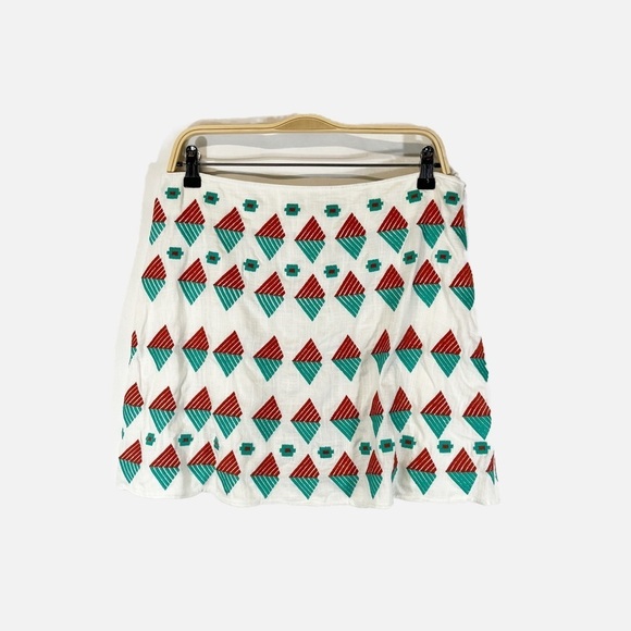 NWT THML Brea Embroidered Mini Skirt Stitch Fix Teal Green Linen Blend Size L - Picture 1 of 9